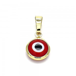 Gold Filled Fancy Pendant Greek Eye Design Red Resin Finish Golden Tone
