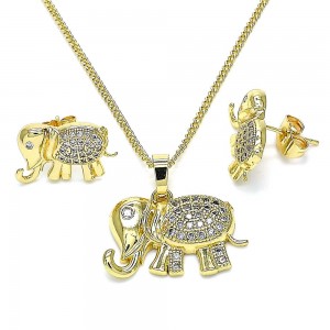 Gold Filled Earring and Pendant Adult Set Elephant Design With White Micro Pave Polished Finish Golden Tone