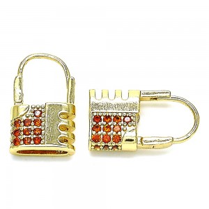 Gold Filled Small Hoop Lock Design with Garnet Micro Pave Polished Finish Golden Tone
