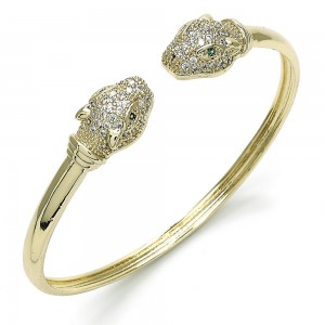Gold Filled Individual Bangle With White Micro Pave and Green Cubic Zirconia Polished Finish Golden Tone