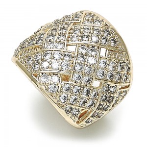 Gold Finish Filled Multi Stone Ring with White Micro Pave Polished Golden