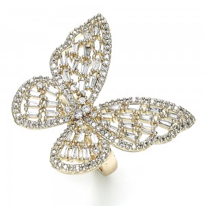 Gold Filled Multi Stone Ring Butterfly Design With White Cubic Zirconia and White Micro Pave Polished Finish Golden Tone