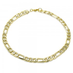 Gold Filled Anklet Pave Figaro Design Polished Golden Finish 7 MM Thickness 12 Inches Length