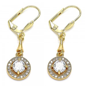 Gold Filled Long Earrings with White Cubic Zirconia and White Micro Pave Polished Golden Tone