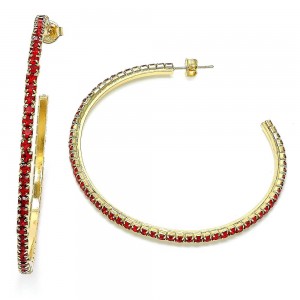 Gold Filled Stud Hoop Earrings 55mm with Garnet Crystal Polished Golden Tone