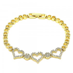 Gold Filled Fancy Bracelet Heart Design With White Micro Pave Polished Finish Golden Tone