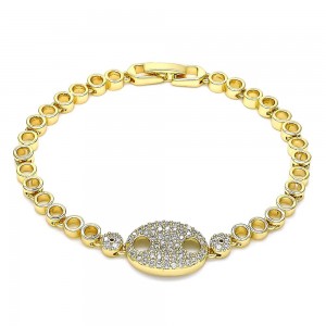 Gold Filled Fancy Bracelet Puff Mariner Design With White Micro Pave Polished Finish Golden Tone