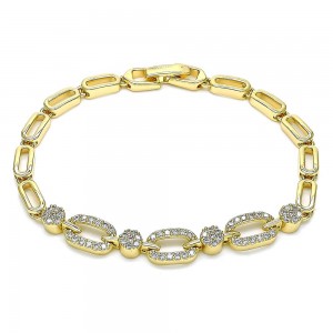 Gold Filled Fancy Bracelet With White Micro Pave Polished Finish Golden Tone