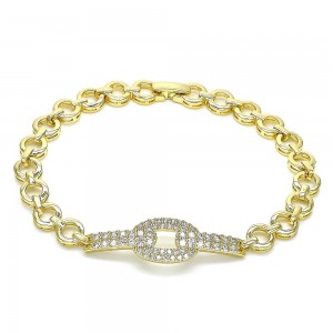 Gold Filled Fancy Bracelet With White Micro Pave Polished Finish Golden Tone