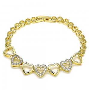 Gold Filled Fancy Bracelet Heart Design With White Cubic Zirconia Polished Finish Golden Tone