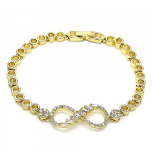 Gold Filled Fancy Bracelet Infinite Design With White Cubic Zirconia Polished Finish Golden Tone