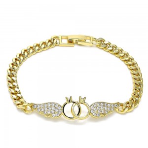 Gold Filled Fancy Bracelet With White Cubic Zirconia Polished Finish Golden Tone