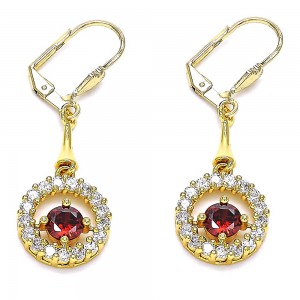 Gold Filled Long Earrings with Garnet and White Cubic Zirconia Polished Golden Tone