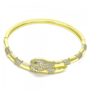 Gold Filled Individual Bangle Snake Design With White and Green Micro Pave Polished Finish Golden Tone