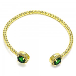 Gold Filled Individual Bangle with Green Cubic Zirconia and White Micro Pave Polished Golden Tone