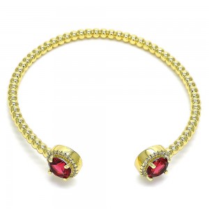 Gold Finish Individual Bangle with Garnet Cubic Zirconia and White Micro Pave Polished Golden Tone