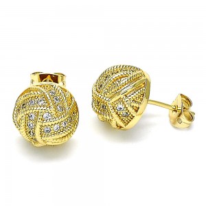 Gold Filled Stud Earrings with White Micro Pave Polished Golden Tone