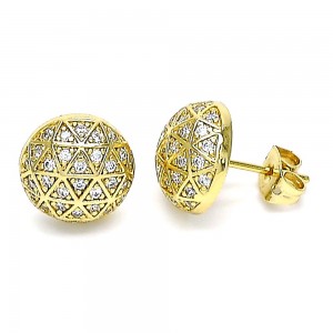 Gold Filled Stud Earring with White Micro Pave Polished Finish Golden Tone