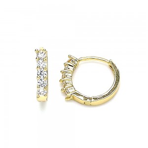 Gold Finish Huggie Hoop with White Cubic Zirconia Polished Golden Tone