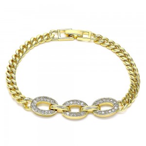 Gold Filled Fancy Bracelet With White Micro Pave Polished Finish Golden Tone