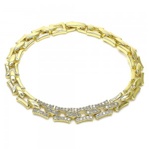 Gold Filled Fancy Bracelet With White Micro Pave Polished Finish Golden Tone