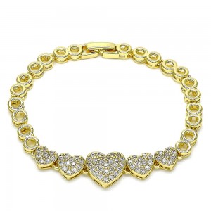 Gold Filled Fancy Bracelet Heart Design With White Micro Pave Polished Finish Golden Tone