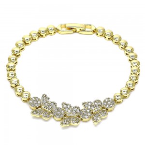 Gold Filled Fancy Bracelet Heart Design With White Micro Pave Polished Finish Golden Tone
