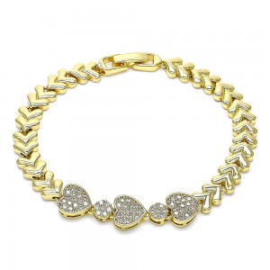 Gold Filled Fancy Bracelet Heart Design With White Micro Pave Polished Finish Golden Tone