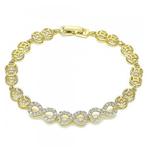 Gold Filled Fancy Bracelet Infinite Design With White Micro Pave Polished Finish Golden Tone