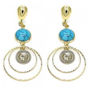 Gold Filled Long Earring With Turquoise Opal Polished Finish Golden Tone