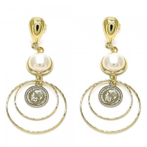 Gold Filled Long Earrings With Ivory Pearl Polished Finish Golden Tone