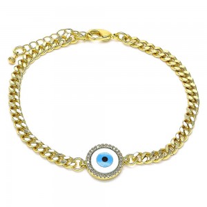 Gold Filled Fancy Bracelet Greek Eye Design With White Micro Pave and White Mother of Pearl Polished Finish Golden Tone