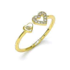 Gold Filled Ring Heart Design With White Cubic Zirconia Polished Finish Golden Tone (One size fits all)