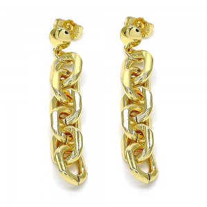Gold Filled Long Earring Rolo Design Polished Finish Golden Tone