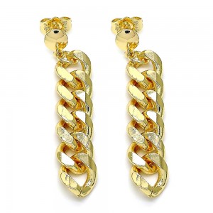 Gold Filled Long Earring Miami Cuban Design Polished Finish Golden Tone