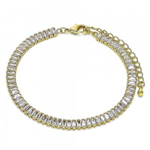 Gold Finish Tennis Bracelet with White Cubic Zirconia Polished Golden Tone