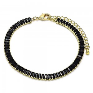 Gold Finish Tennis Bracelet with Black Cubic Zirconia Polished Golden Tone