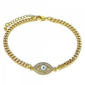 Gold Filled Fancy Bracelet Greek Eye Design With White Micro Pave White Enamel Finish Golden Tone