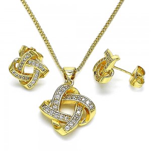 Gold Filled Earring and Pendant Set Love Knot Design With White Crystal Polished Finish Golden Tone
