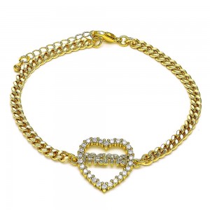 Gold Filled Fancy Bracelet Mom and Heart Design With White Micro Pave Polished Finish Golden Tone