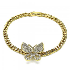 Gold Filled Fancy Bracelet Butterfly Design With White Cubic Zirconia Polished Finish Golden Tone