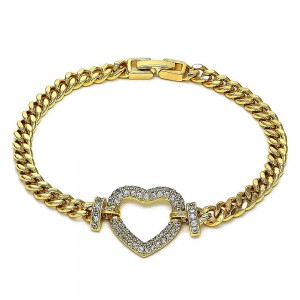 Gold Filled Fancy Bracelet Heart Design With White Cubic Zirconia Polished Finish Golden Tone