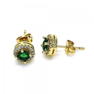Gold Filled Stud Earrings with Garnet Cubic Zirconia and White Micro Pave Polished Golden Tone