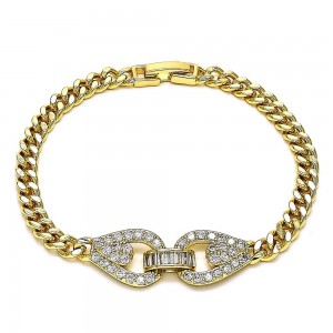 Gold Filled Fancy Bracelet With White Micro Pave Polished Finish Golden Tone