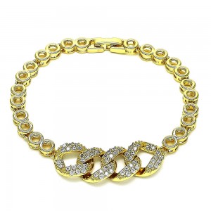 Gold Filled Fancy Bracelet With White Micro Pave Polished Finish Golden Tone
