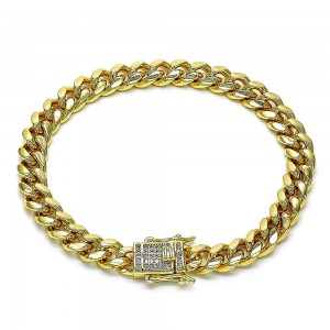 Gold Filled Basic Bracelet Miami Cuban Design With White Micro Pave Polished Finish Golden Tone