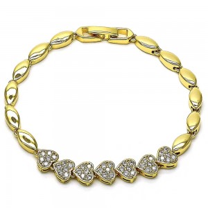 Gold Filled Fancy Bracelet Heart Design With White Micro Pave Polished Finish Golden Tone