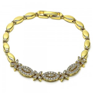 Gold Filled Fancy Bracelet Flower Design With White Micro Pave Polished Finish Golden Tone