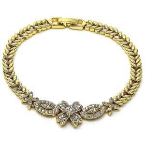 Gold Filled Fancy Bracelet Flower Design With White Micro Pave Polished Finish Golden Tone