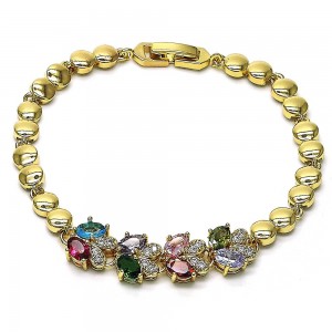 Gold Filled Fancy Bracelet Teardrop Design With Multicolor Cubic Zirconia and White Micro Pave Polished Finish Golden Tone